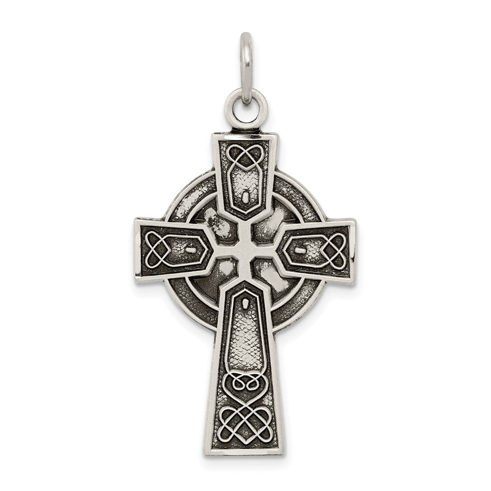 Sterling Silver Antiqued Satin Irish Cross Pendant QC7304