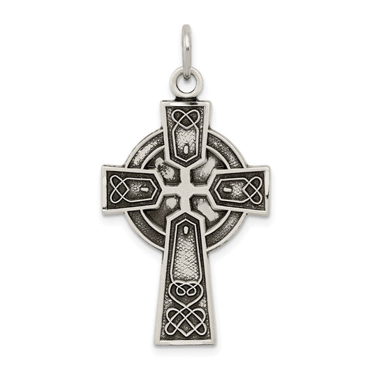 Sterling Silver Antiqued Satin Irish Cross Pendant QC7304