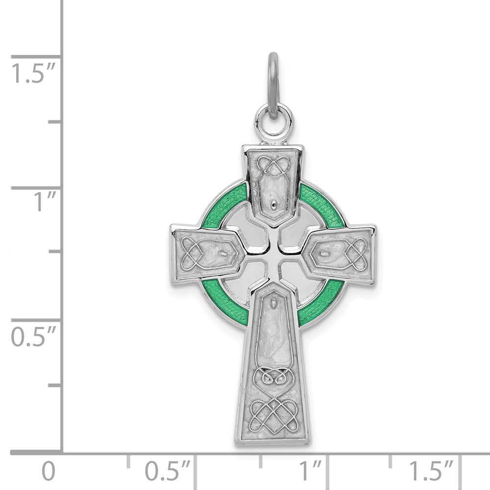 Sterling Silver Rhodium-plated Polished Epoxy Irish Cross Pendant QC7305