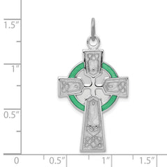 Sterling Silver Rhodium-plated Polished Epoxy Irish Cross Pendant QC7305