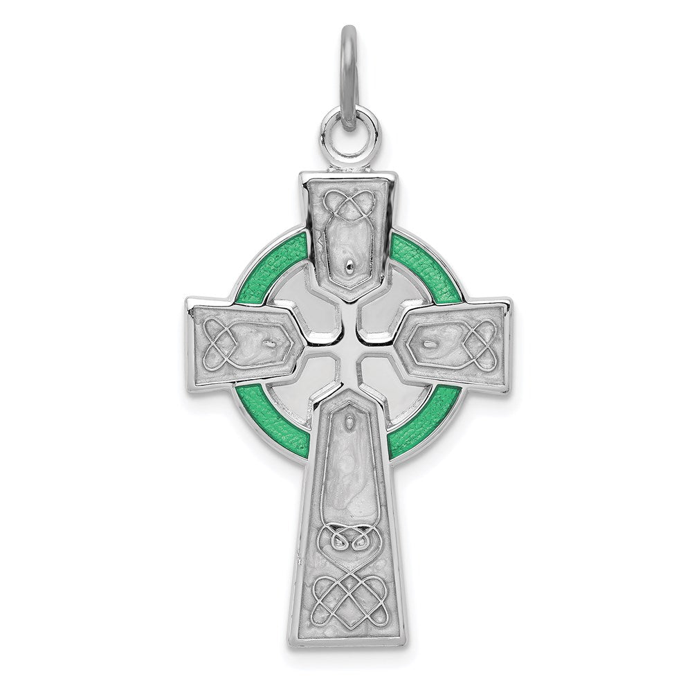 Sterling Silver Rhodium-plated Polished Epoxy Irish Cross Pendant QC7305