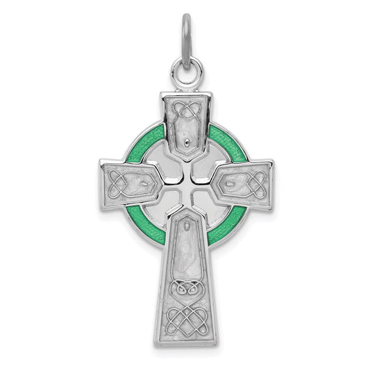 Sterling Silver Rhodium-plated Polished Epoxy Irish Cross Pendant QC7305