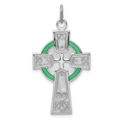 Sterling Silver Rhodium-plated Polished Epoxy Irish Cross Pendant QC7305