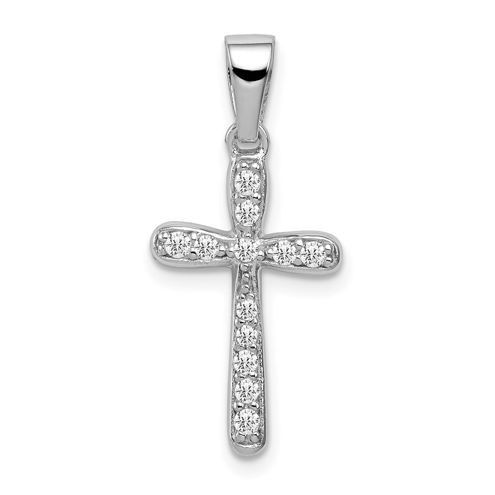 Sterling Silver Rhodium Plated CZ Cross Pendant QC7308