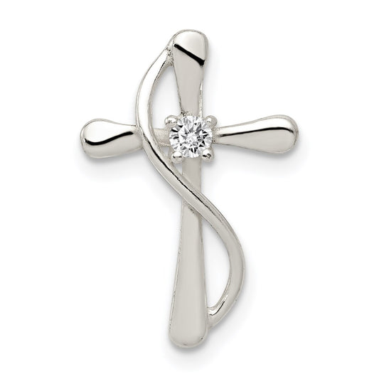 Sterling Silver Polished CZ Cross Pendant QC7319