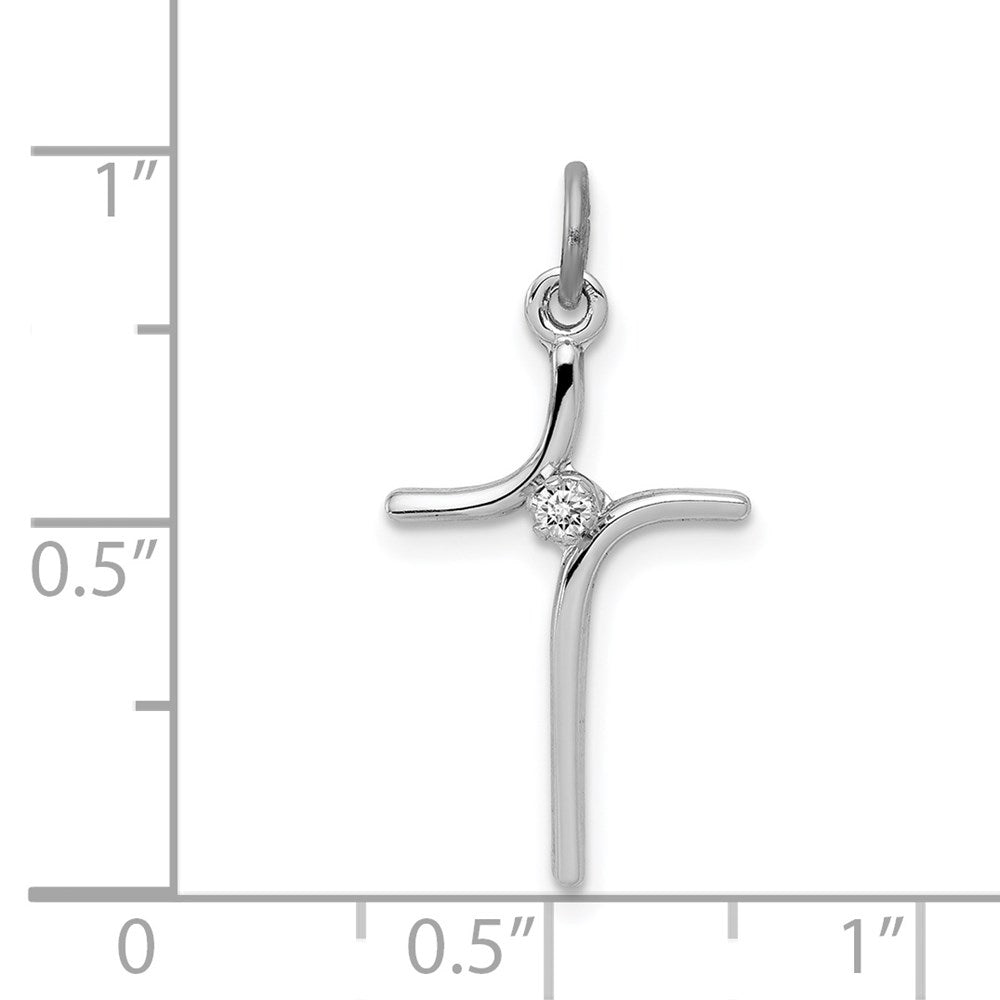 Sterling Silver Rhodium-plated Cross with CZ Center Pendant QC7330