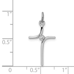 Sterling Silver Rhodium-plated Cross with CZ Center Pendant QC7330