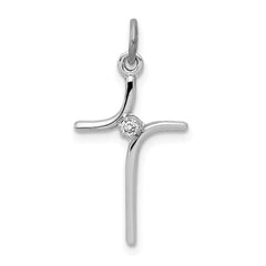 Sterling Silver Rhodium-plated Cross with CZ Center Pendant QC7330