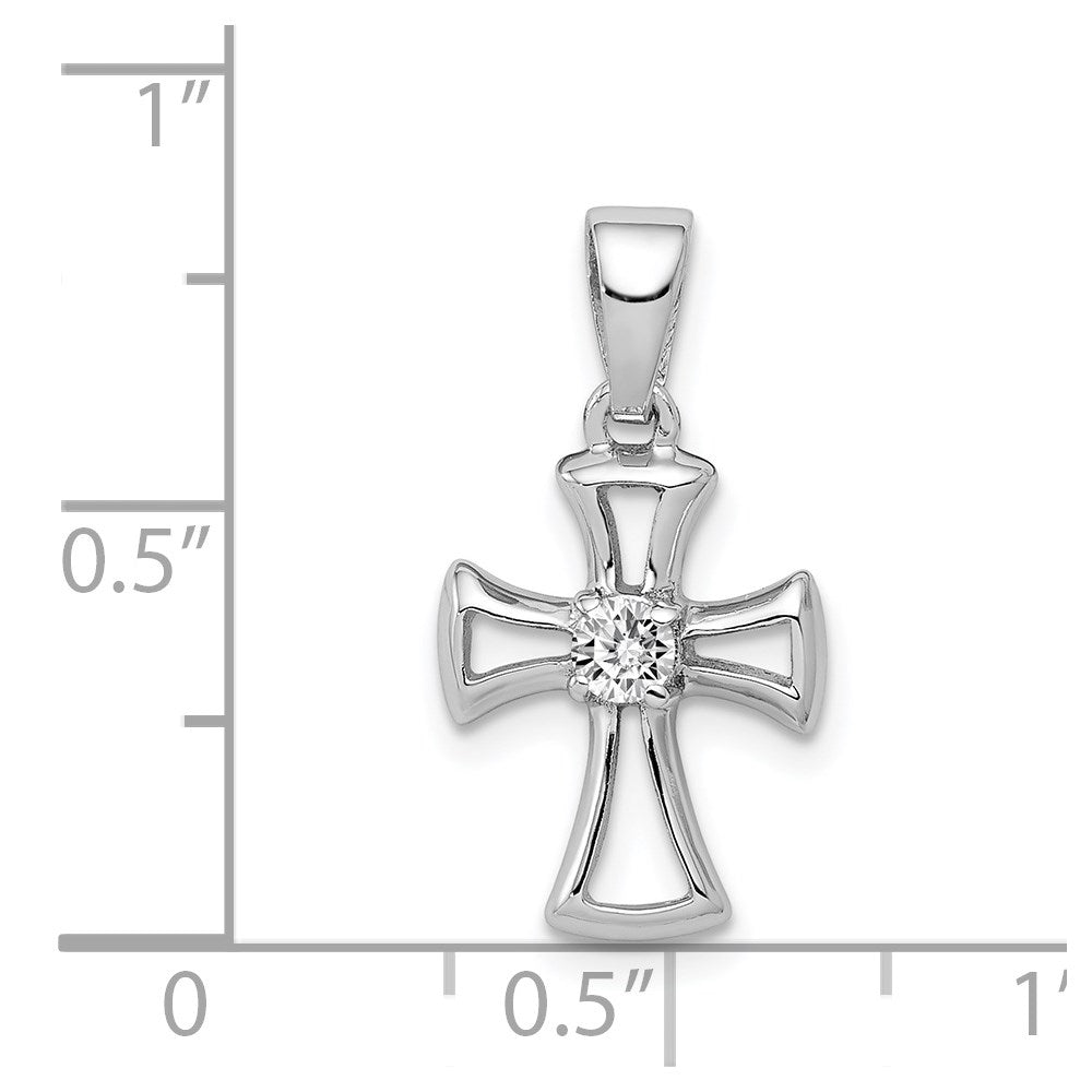Sterling Silver Rhodium Plated CZ Open Cross Pendant QC7332