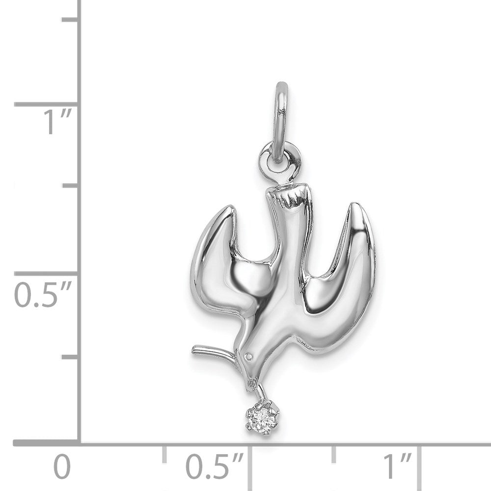 Sterling Silver Rhodium-plated Polished Dove with CZ Pendant QC7334