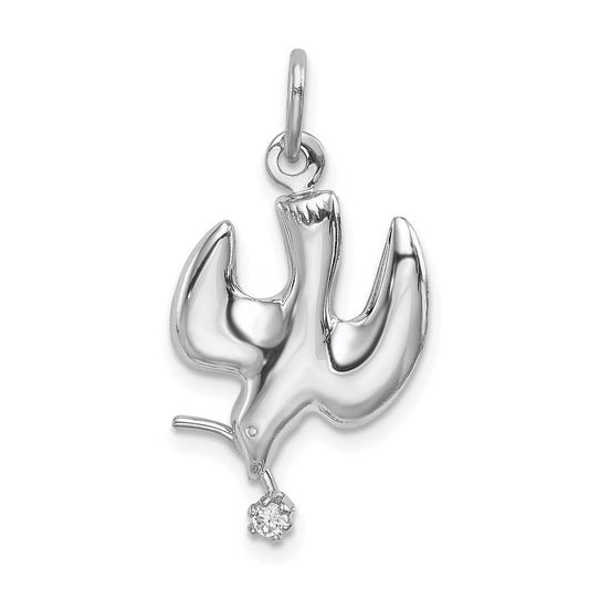 Sterling Silver Rhodium-plated Polished Dove with CZ Pendant QC7334