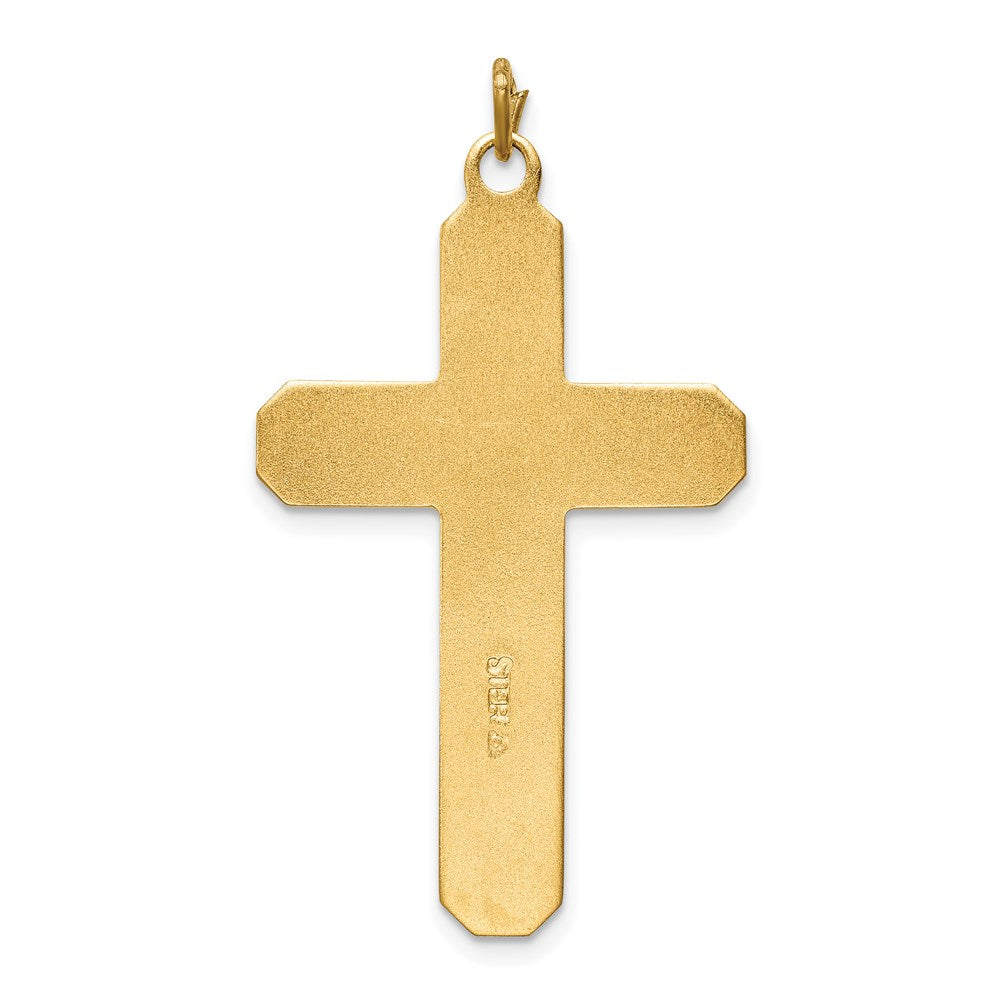 Sterling Silver Rhodium-plated Satin/Polished Vermeil Corpus Cross Pendant QC7339