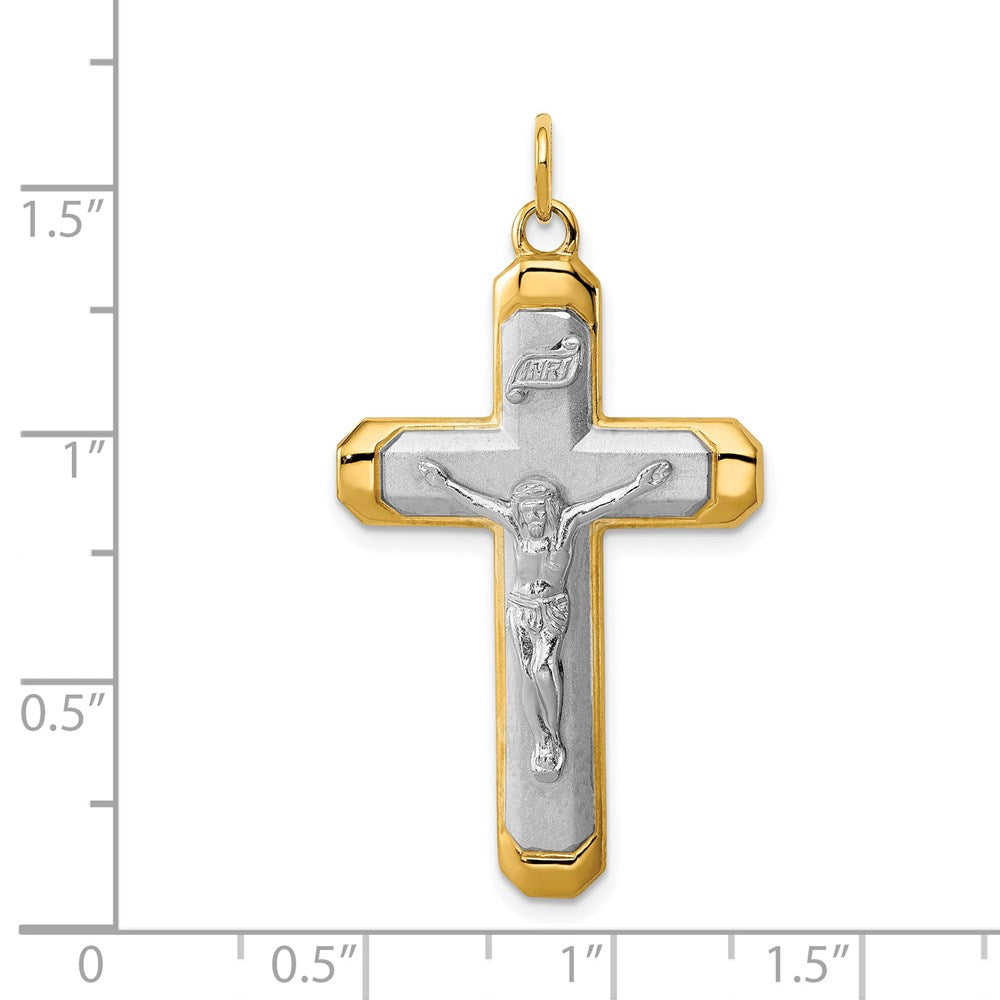 Sterling Silver Rhodium-plated Satin/Polished Vermeil Corpus Cross Pendant QC7339
