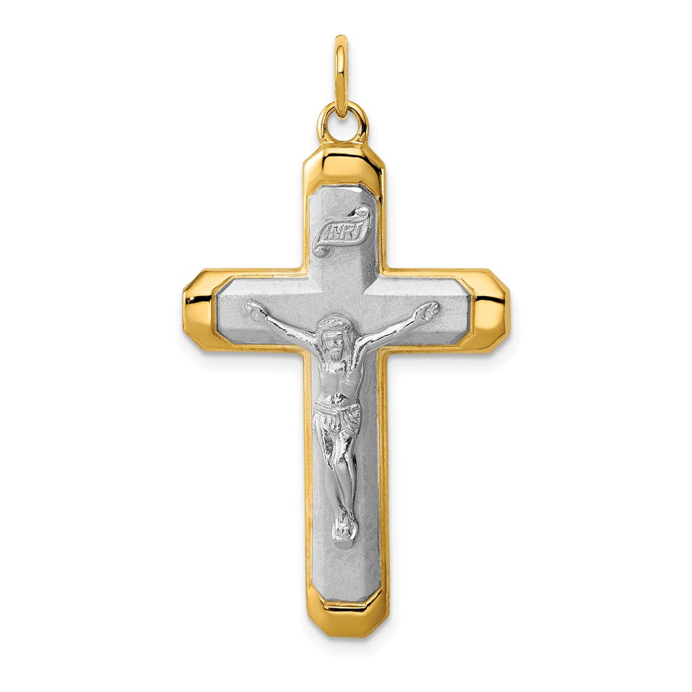 Sterling Silver Rhodium-plated Satin/Polished Vermeil Corpus Cross Pendant QC7339