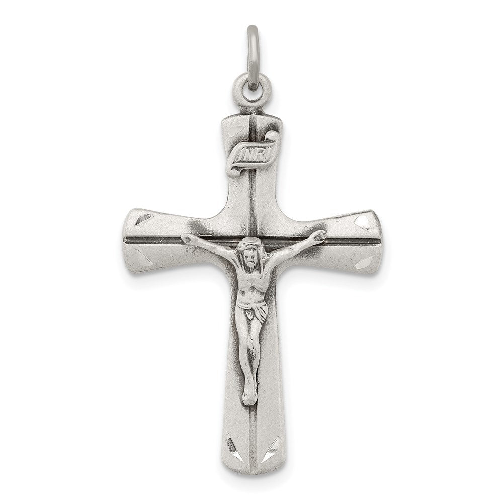 Sterling Silver Satin Antiqued Crucifix Pendant QC7344