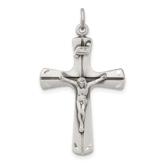 Sterling Silver Satin Antiqued Crucifix Pendant QC7344