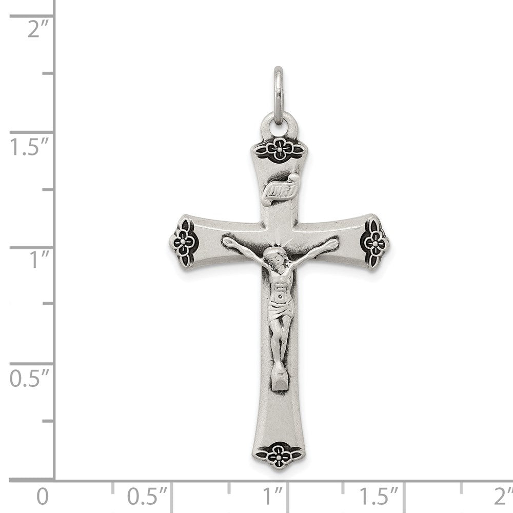 Sterling Silver Antiqued Satin Halo and Corpus Cross Pendant QC7345