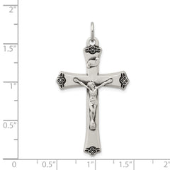 Sterling Silver Antiqued Satin Halo and Corpus Cross Pendant QC7345