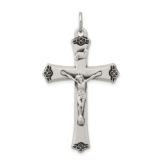 Sterling Silver Antiqued Satin Halo and Corpus Cross Pendant QC7345
