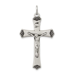 Sterling Silver Antiqued Satin Halo and Corpus Cross Pendant QC7345