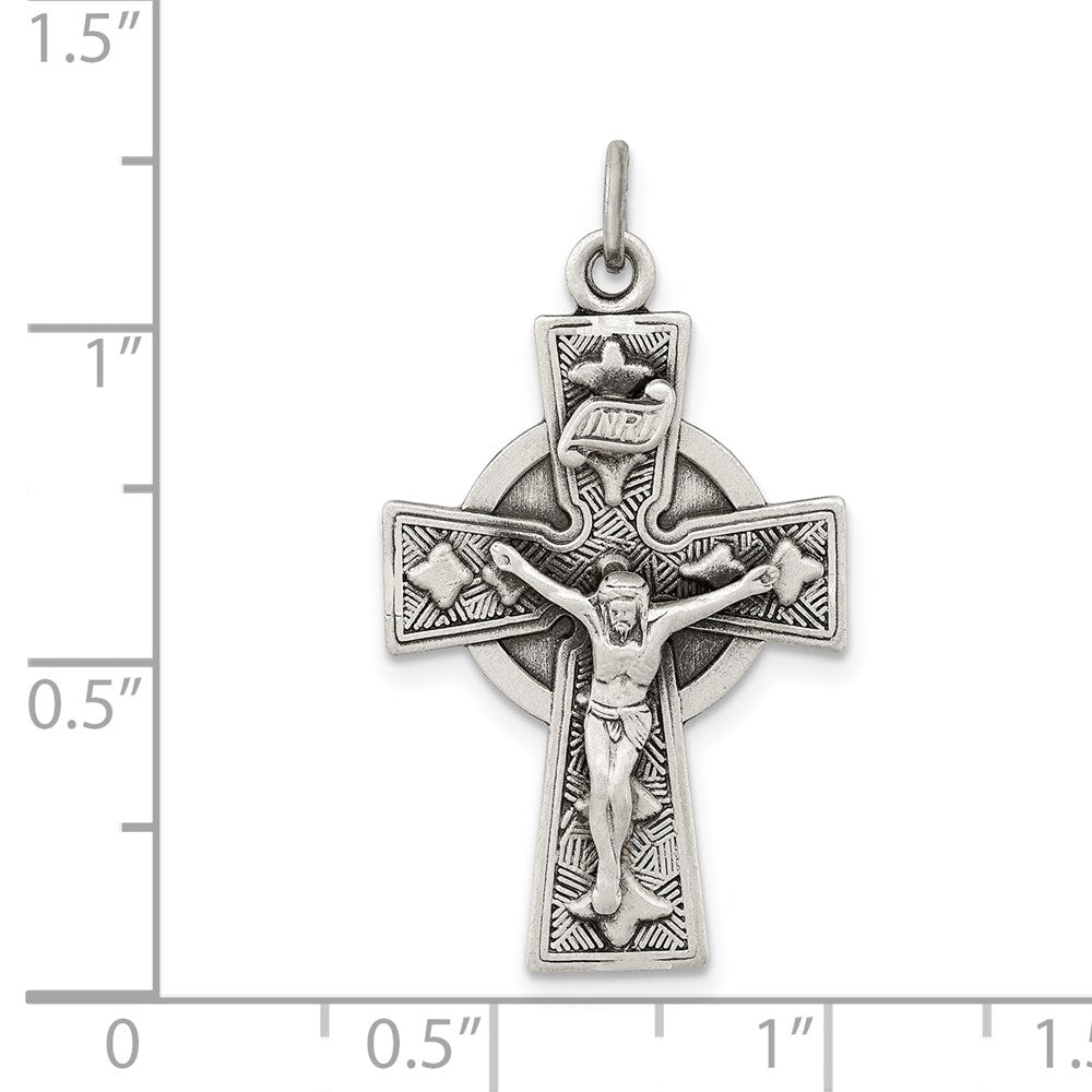 Sterling Silver Antiqued Satin Irish Crucifix Cross Pendant QC7346