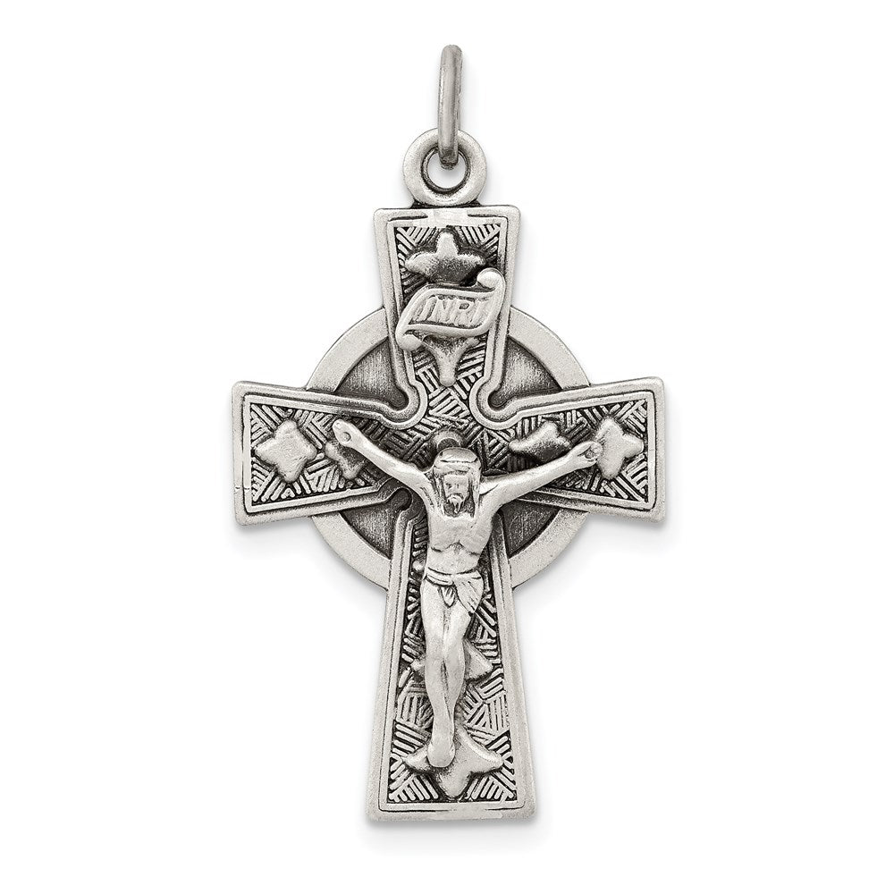 Sterling Silver Antiqued Satin Irish Crucifix Cross Pendant QC7346