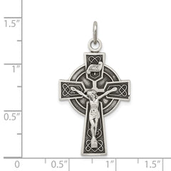Sterling Silver Antiqued Satin Irish Crucifix Cross Pendant QC7347