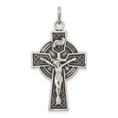 Sterling Silver Antiqued Satin Irish Crucifix Cross Pendant QC7347