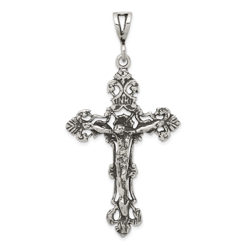 Sterling Silver Antiqued Crucifix Charm QC7348