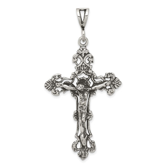 Sterling Silver Antiqued Crucifix Charm QC7348