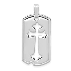 Sterling Silver Rhodium-plated Polished Dog Tag w/Cut out Cross Pendant QC7378
