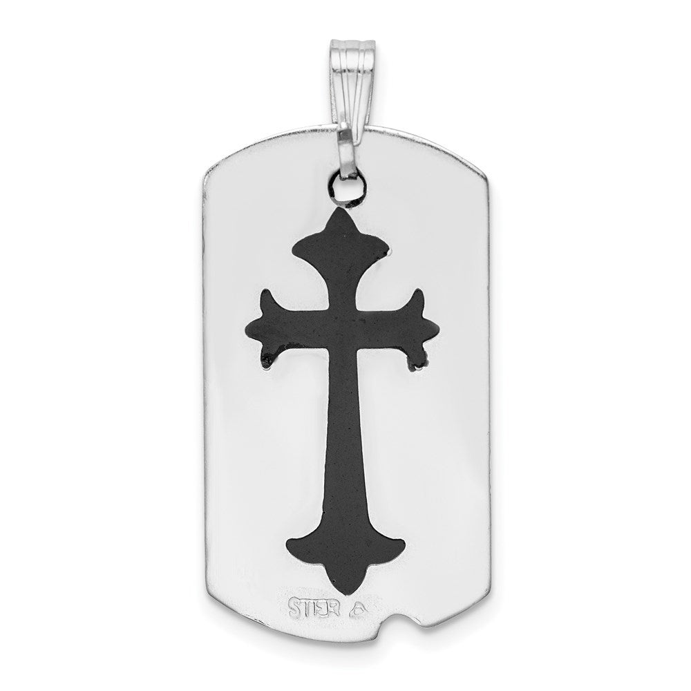 Sterling Silver Rhodium-plated Polished Black Epoxy Cross Dog Tag Pendant QC7379