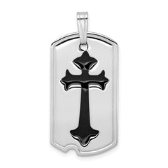 Sterling Silver Rhodium-plated Polished Black Epoxy Cross Dog Tag Pendant QC7379