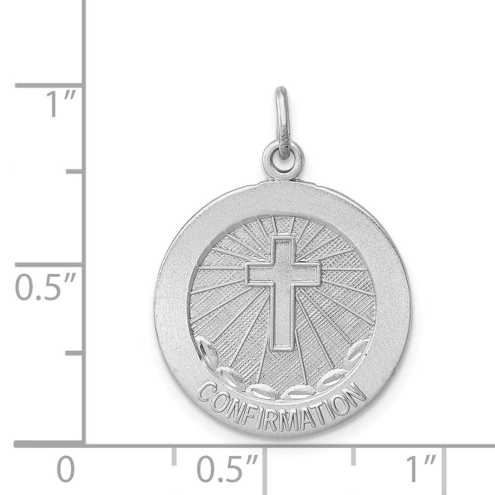 Sterling Silver Rhodium-plated Brushed Confirmation Medal Pendant QC7389