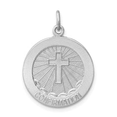 Sterling Silver Rhodium-plated Brushed Confirmation Medal Pendant QC7389