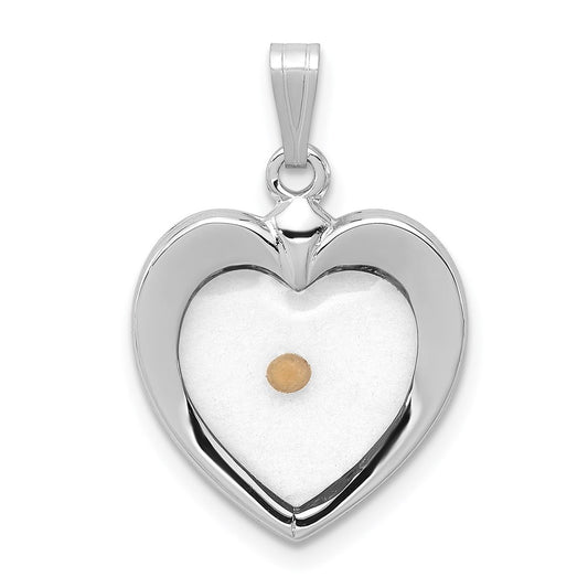 Sterling Silver Rhodium-plated Large Heart with Mustard Seed Pendant QC7398