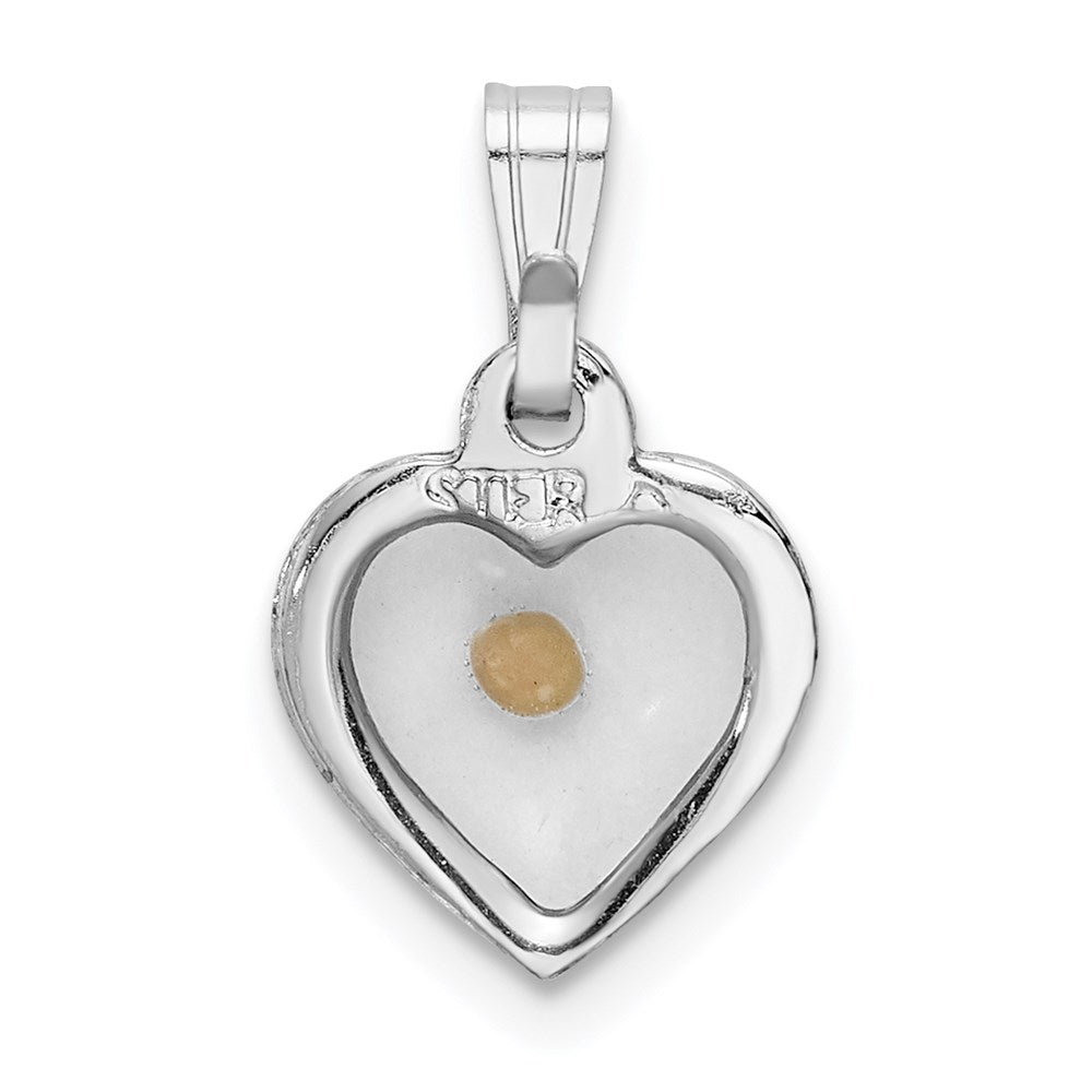 Sterling Silver Rhodium-plated Small Heart with Mustard Seed Pendant QC7399