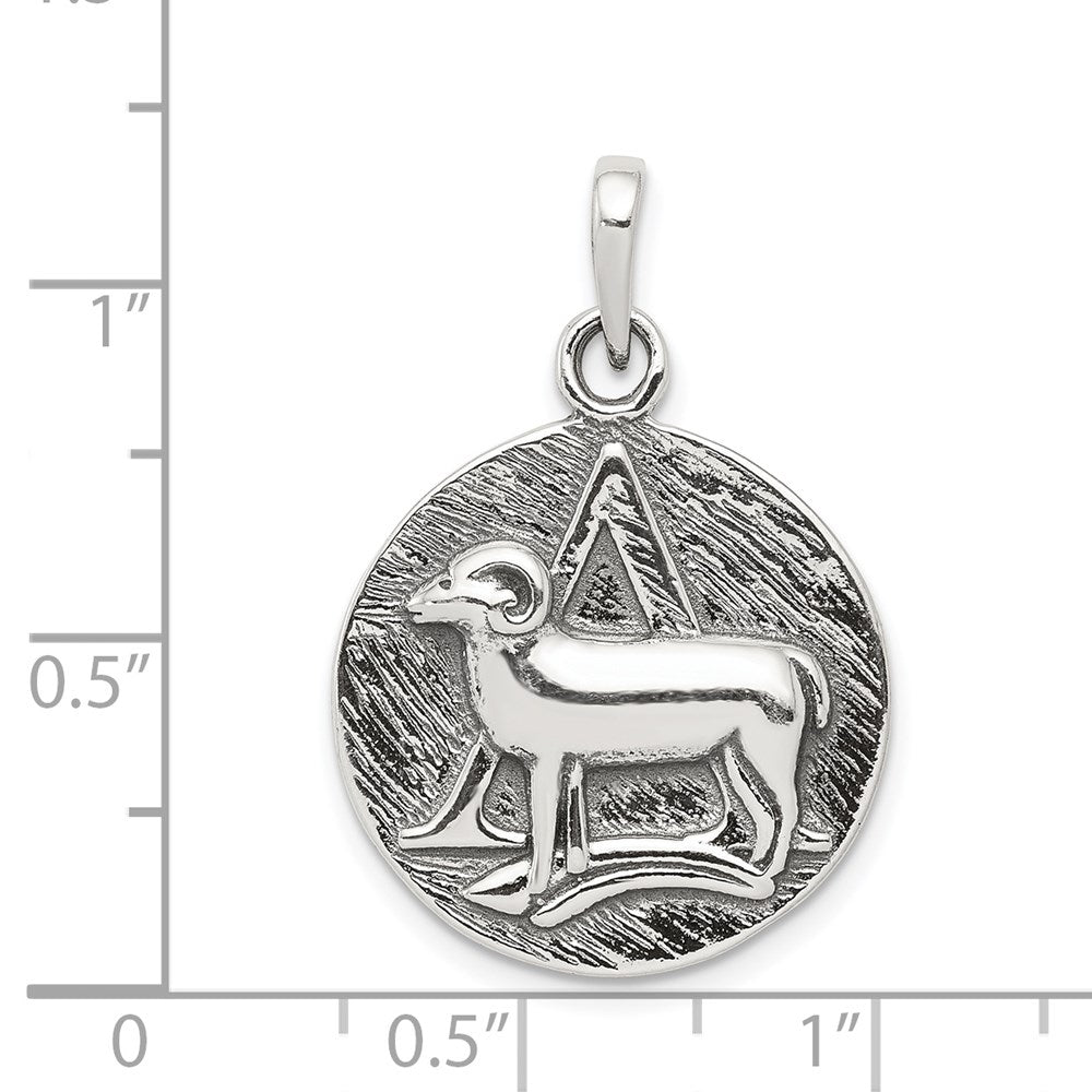 Sterling Silver Polished Antique Finish Aries Horoscope Zodiac Pendant QC7412