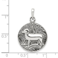 Sterling Silver Polished Antique Finish Aries Horoscope Zodiac Pendant QC7412