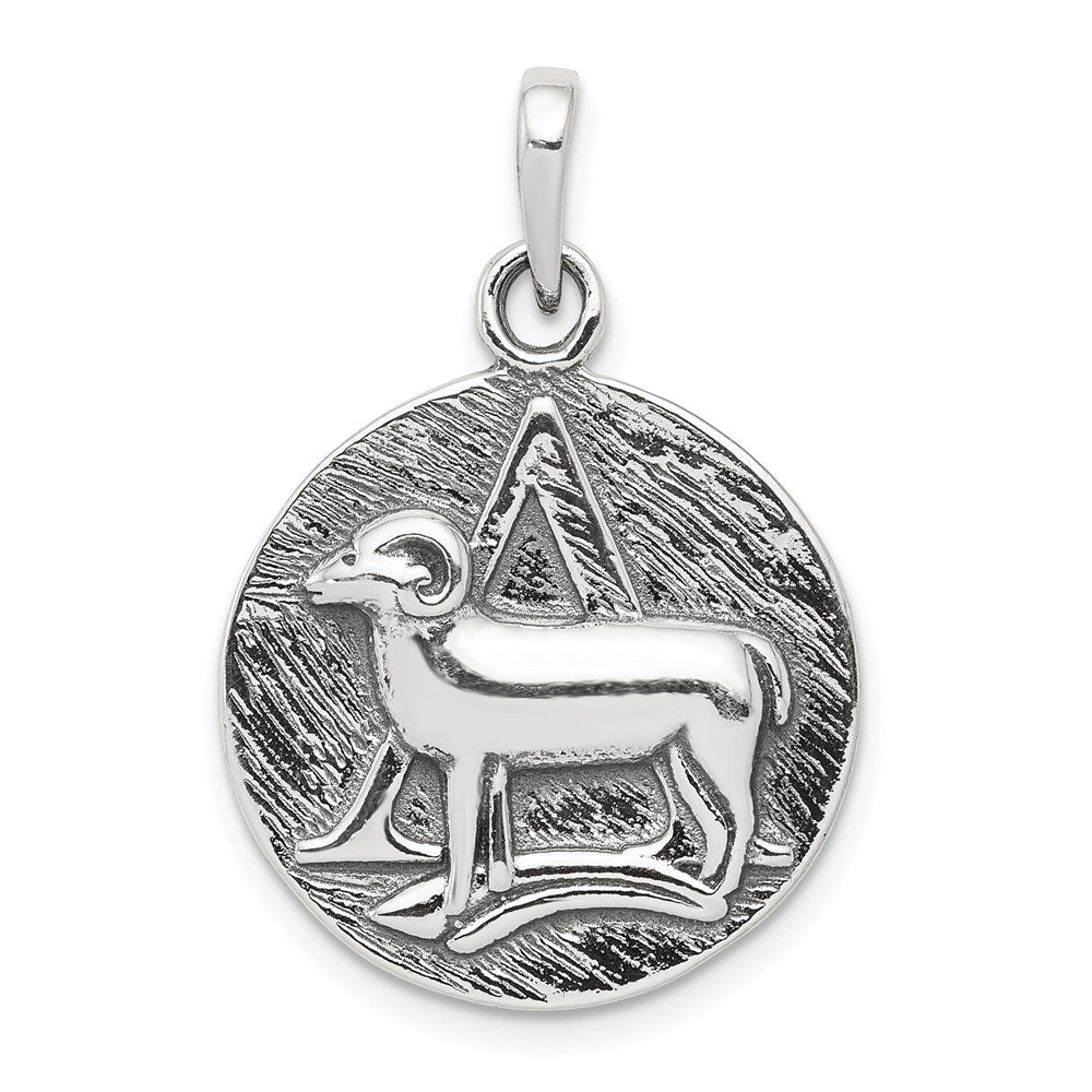 Sterling Silver Polished Antique Finish Aries Horoscope Zodiac Pendant QC7412