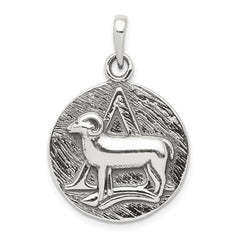 Sterling Silver Polished Antique Finish Aries Horoscope Zodiac Pendant QC7412