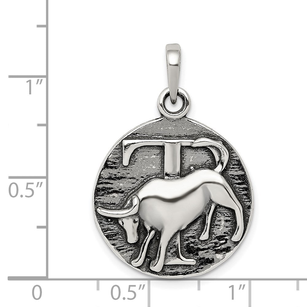 Sterling Silver Polished Antique Finish Taurus Horoscope Zodiac Pendant QC7413