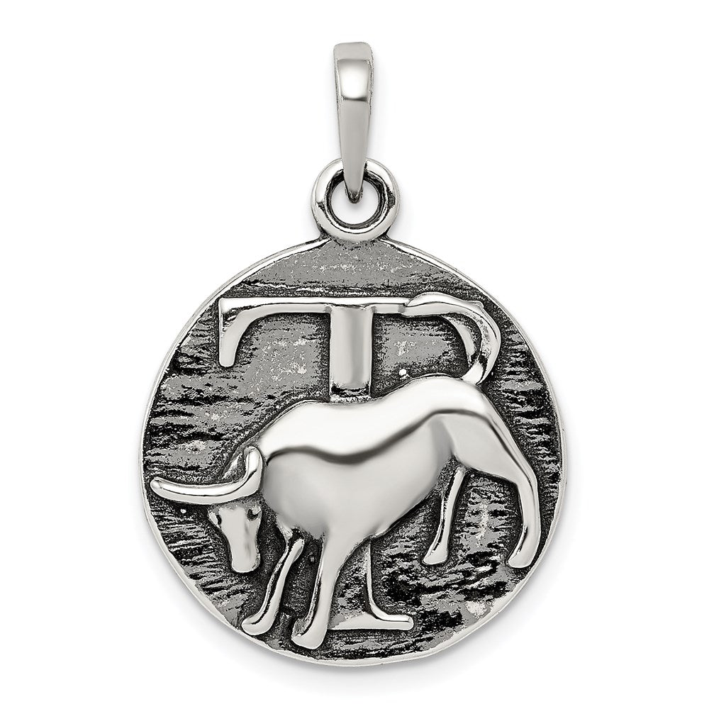Sterling Silver Polished Antique Finish Taurus Horoscope Zodiac Pendant QC7413