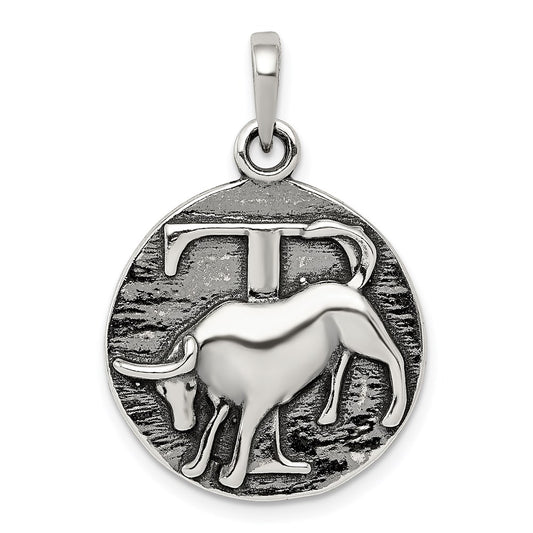 Sterling Silver Polished Antique Finish Taurus Horoscope Zodiac Pendant QC7413