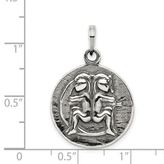 Sterling Silver Polished Antique Finish Gemini Horoscope Zodiac Pendant QC7414