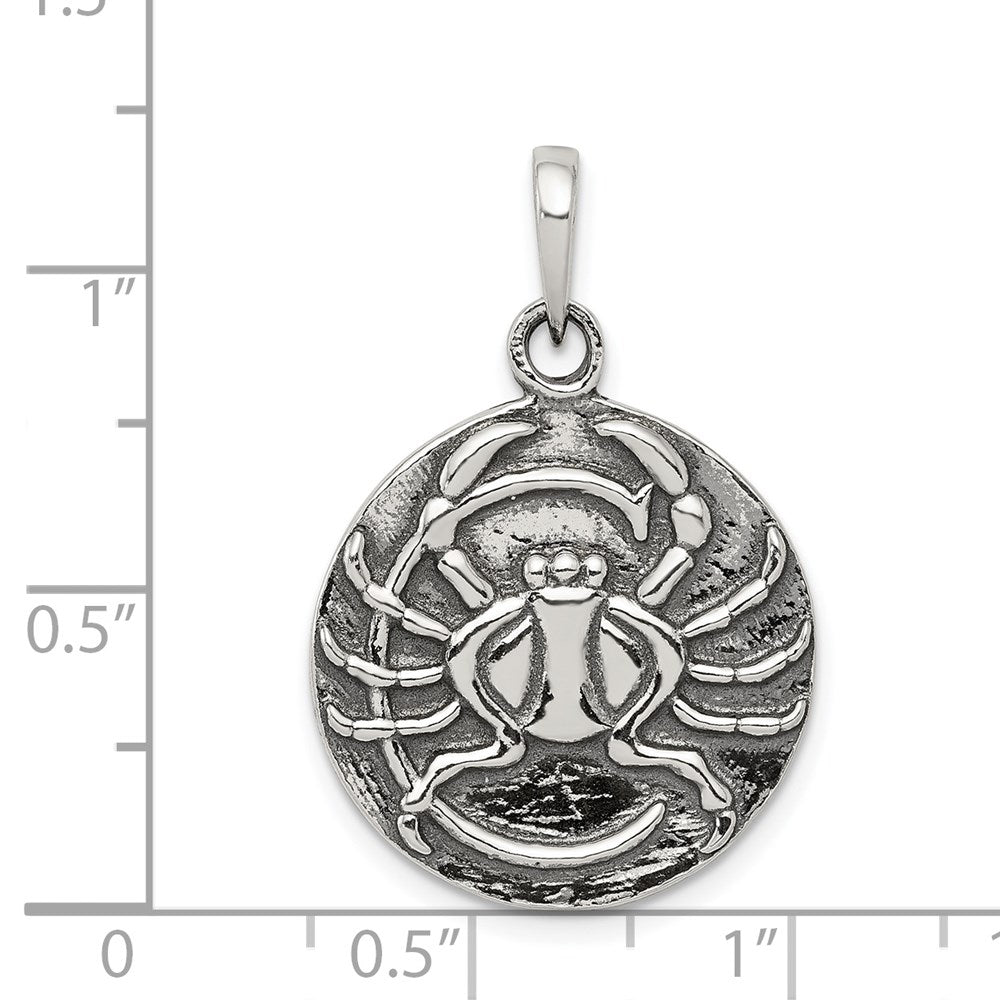 Sterling Silver Polished Antique Finish Cancer Horoscope Zodiac Pendant QC7415