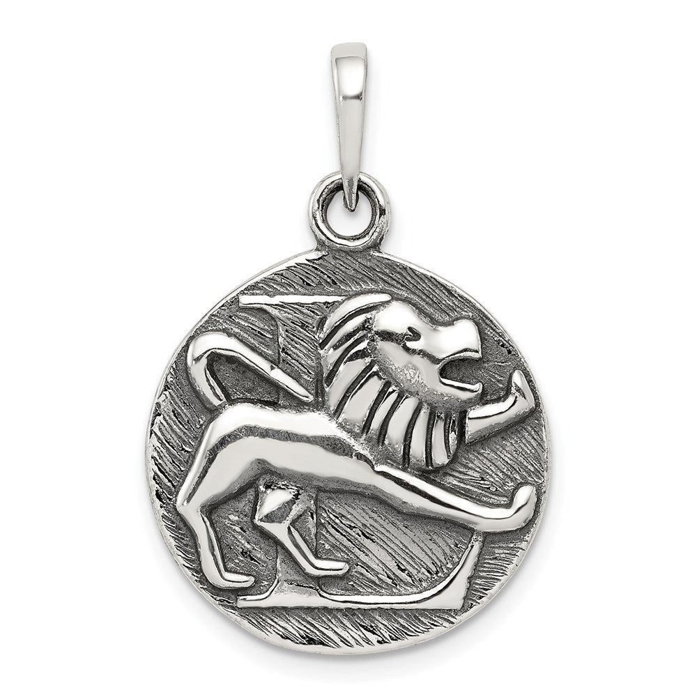Sterling Silver Polished Antique Finish Leo Horoscope Zodiac Pendant QC7416