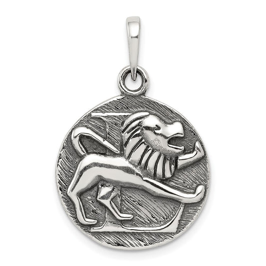 Sterling Silver Polished Antique Finish Leo Horoscope Zodiac Pendant QC7416
