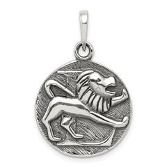 Sterling Silver Polished Antique Finish Leo Horoscope Zodiac Pendant QC7416