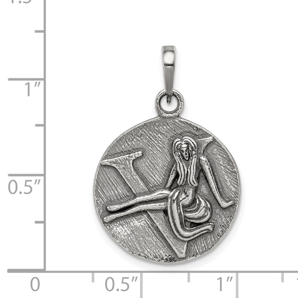 Sterling Silver Polished Antique Finish Virgo Horoscope Zodiac Pendant QC7417